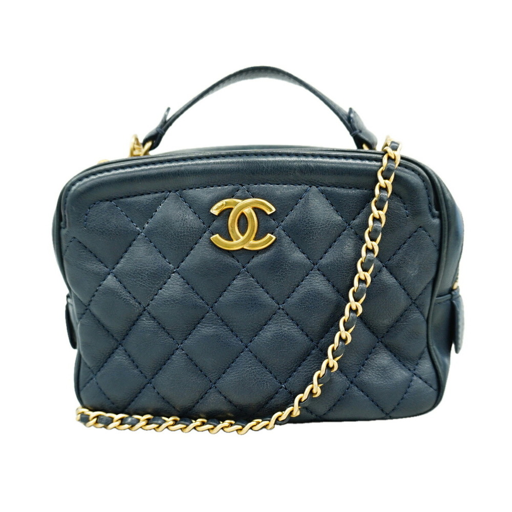 Chanel Matelassé Chain Shoulder Handbag, Lambskin, Navy, 2-way Bag for Women